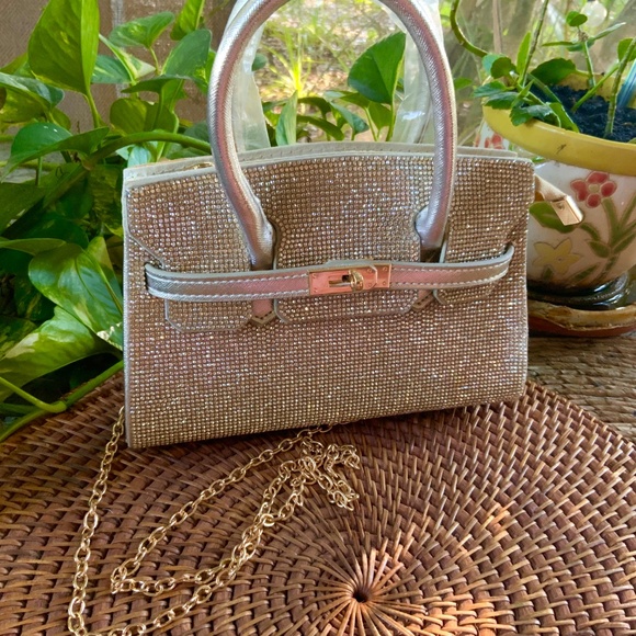 SPARKLING GOLD EVENING HANDBAG 💛 CHAIN STRAP SHOULDER RHINESTONE BLING BAG - Picture 6 of 11
